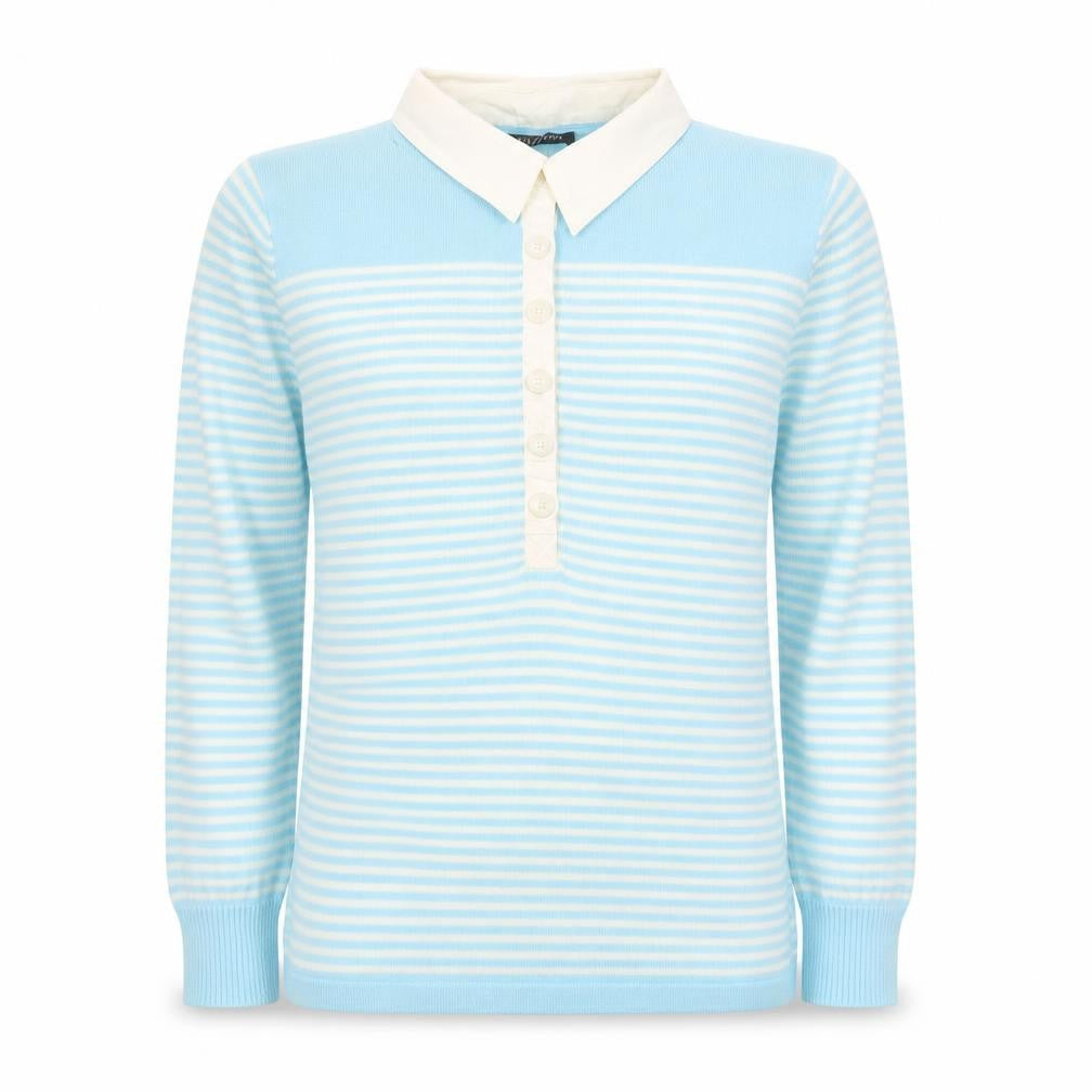 Via Appia Women's Blue Striped Collared Button-Up Top Size 12