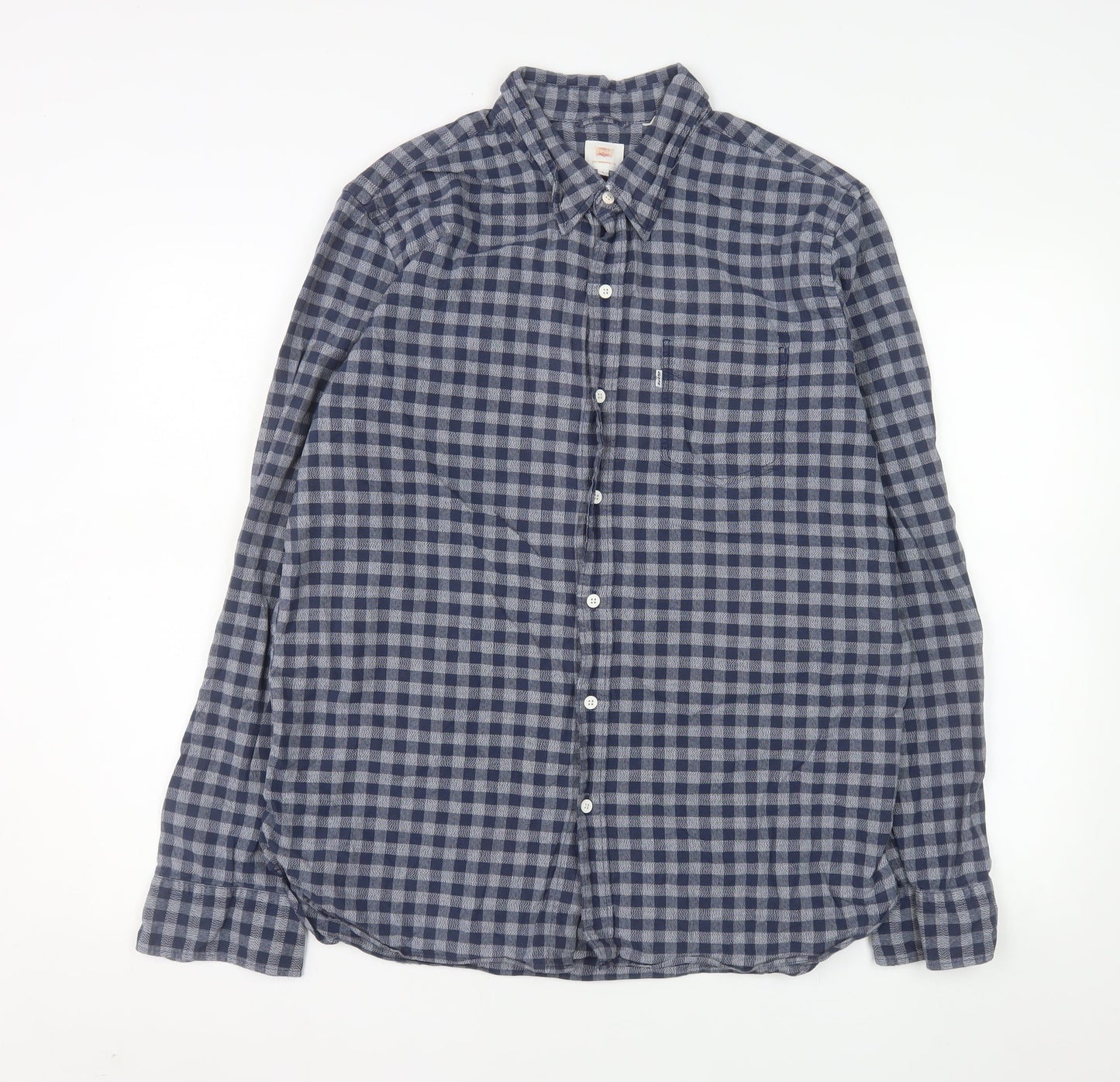 Levi's Men's Blue Check Cotton Long Sleeve Button-Up Shirt L