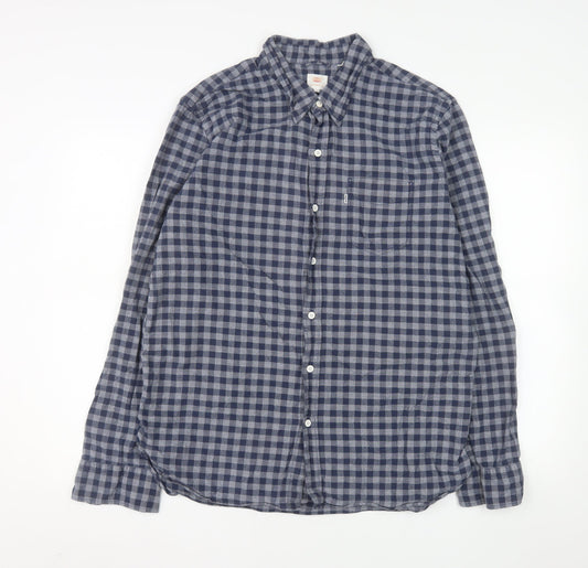 Levi's Men's Blue Check Cotton Long Sleeve Button-Up Shirt L