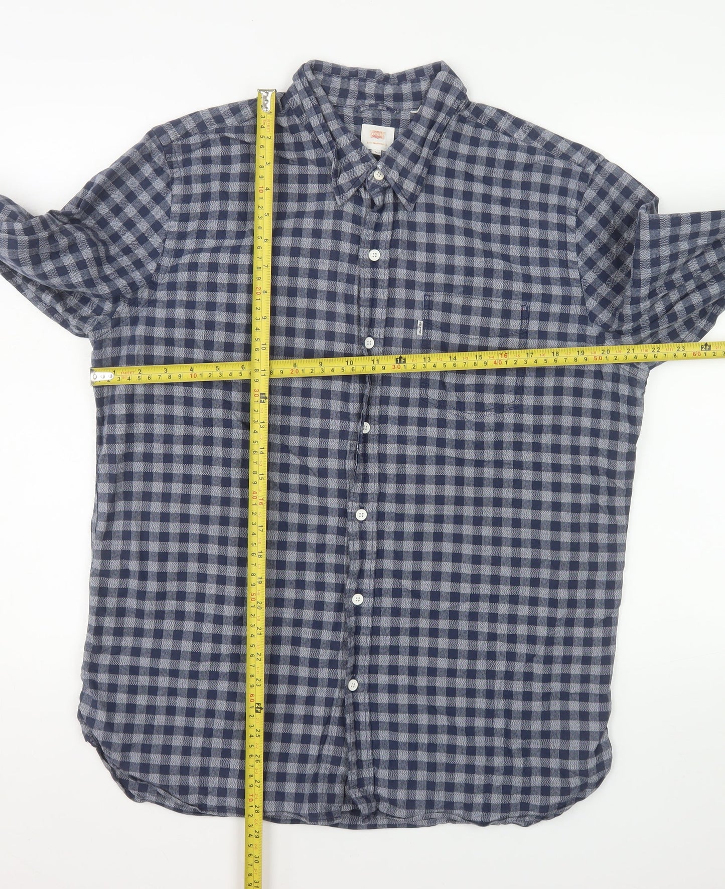Levi's Men's Blue Check Cotton Long Sleeve Button-Up Shirt L