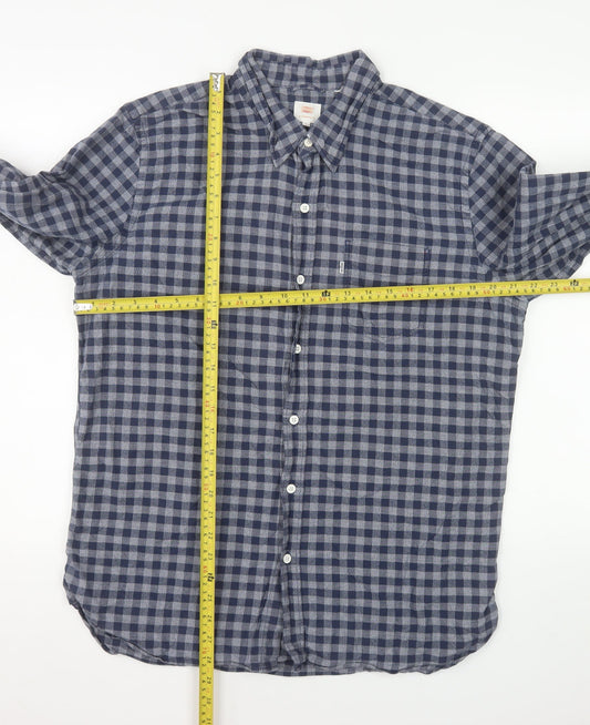 Levi's Men's Blue Check Cotton Long Sleeve Button-Up Shirt L