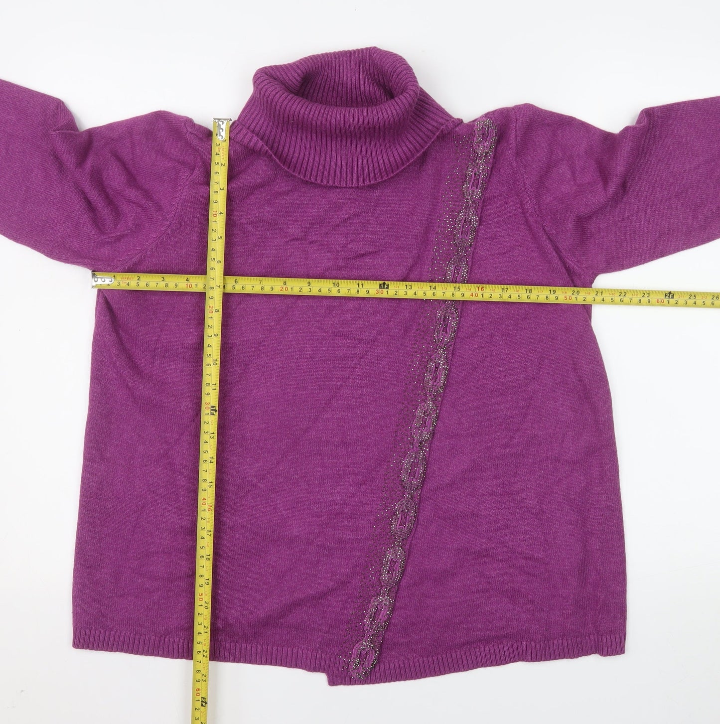 Paco Boutique Womens Purple Roll Neck Knit Jumper Size 12