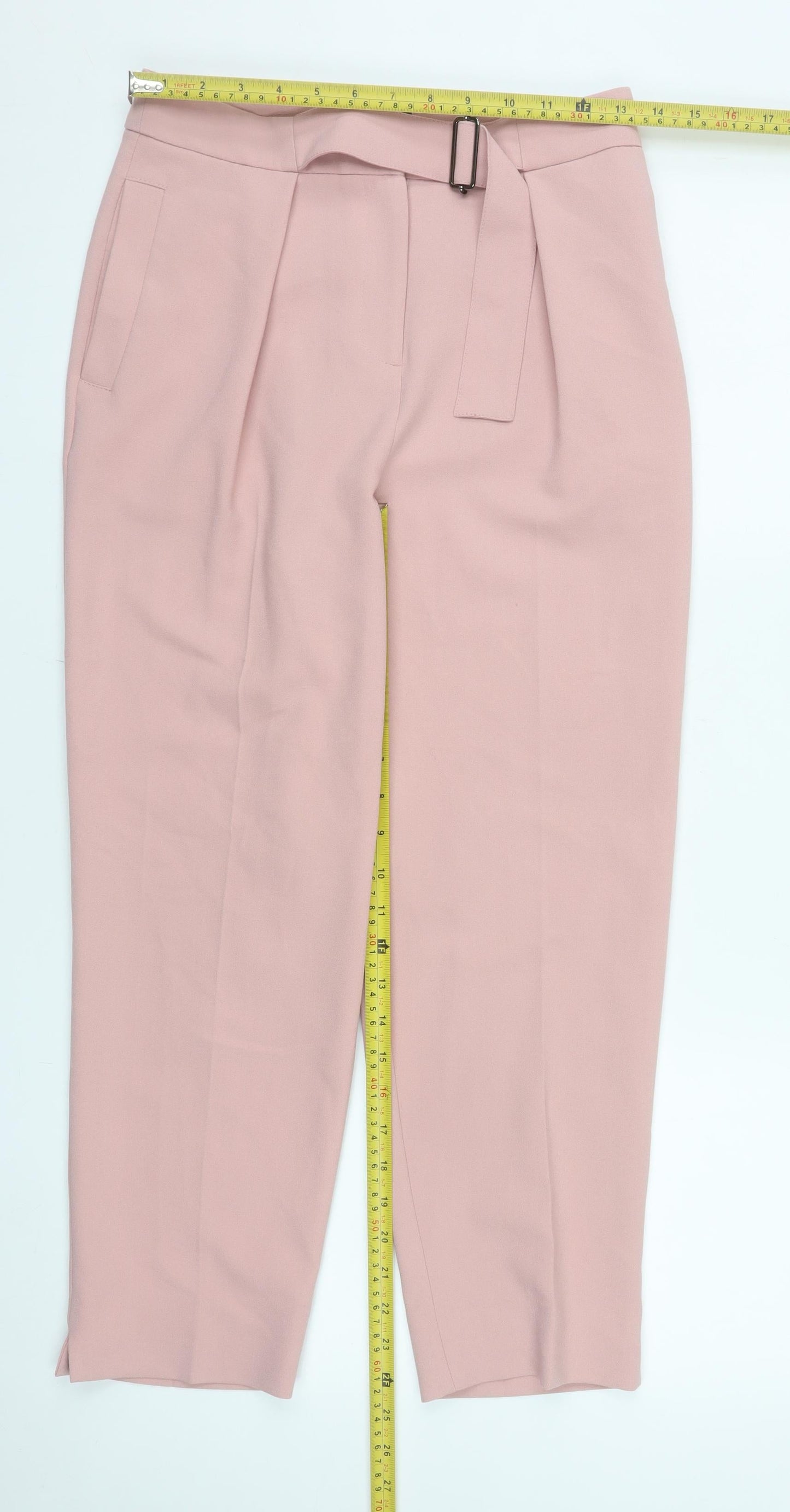 Topshop Women’s Pink Belted High Rise Pleated Tapered Trousers Size 8