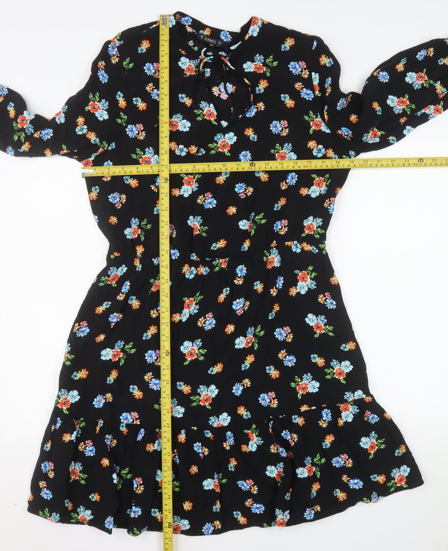 Dunnes Stores Women’s Black Floral A-Line Knee Length Dress Size 12