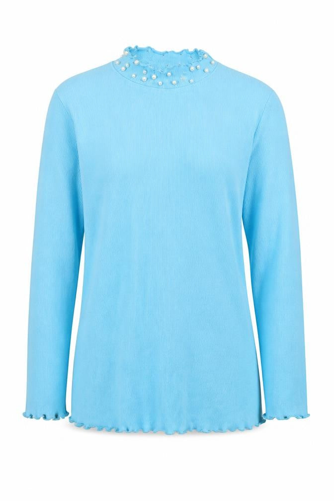 Savida Women Blue Pearl Neck Long Sleeve Knit Jumper Size 14