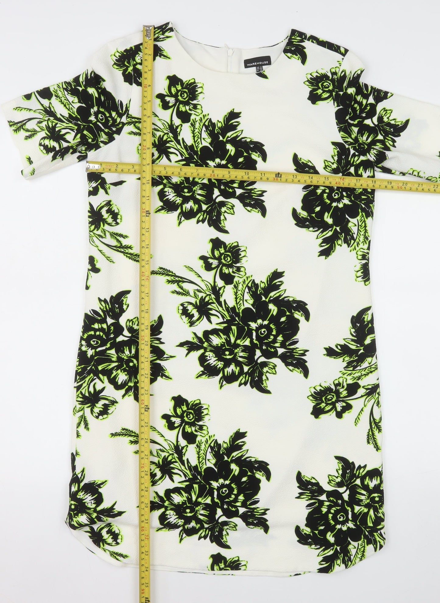 Warehouse Women’s White Floral Shift Dress Size 12 Knee Length