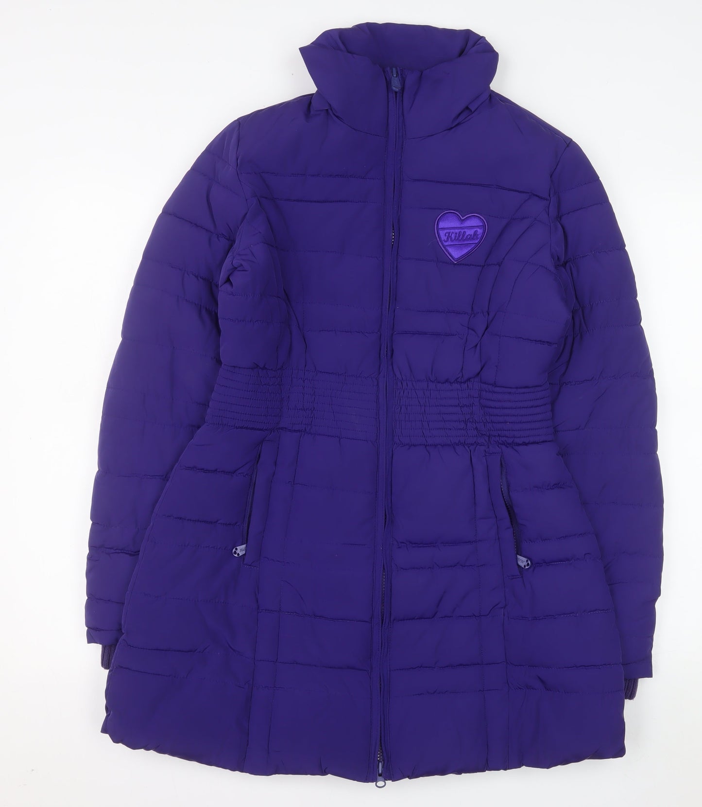 Killah Women's Purple Long Puffer Coat Size S Elastic Waist Jacket