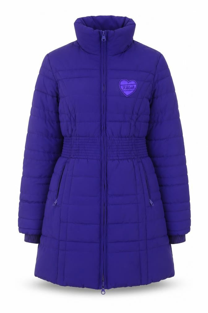 Killah Women's Purple Long Puffer Coat Size S Elastic Waist Jacket