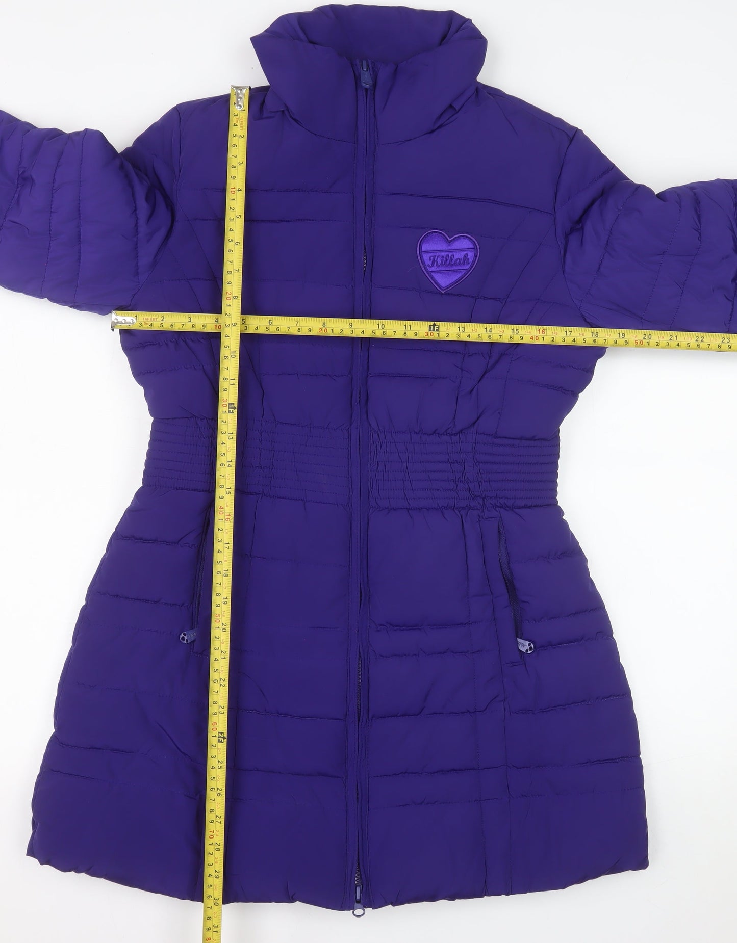 Killah Women's Purple Long Puffer Coat Size S Elastic Waist Jacket