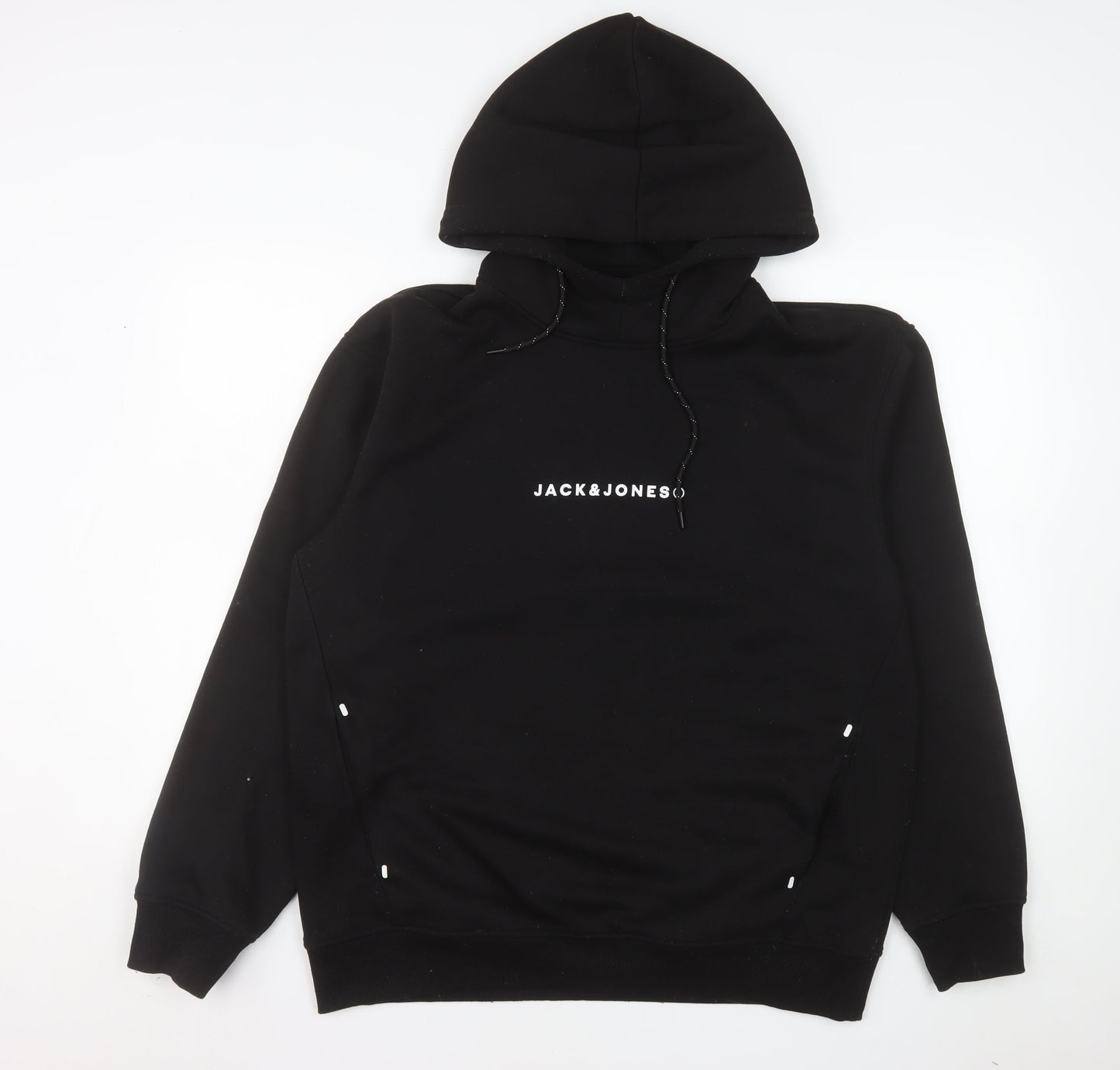 Jack & Jones Men's Black XL Pullover Hoodie with Logo Print