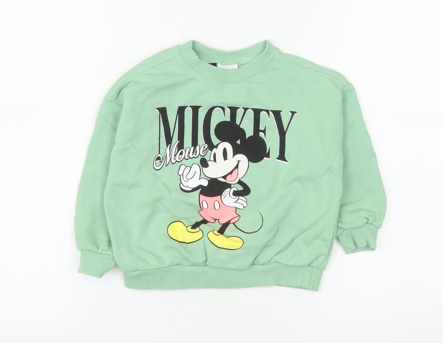 ZARA Disney Girls Green Mickey Mouse Pullover Sweatshirt 2 Years