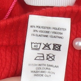 Savida Women Red Beaded Long Sleeve Pullover Jumper XS
