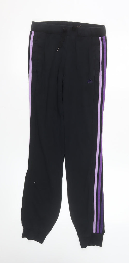 Adidas Womens Black Purple Stripe Joggers XS Cotton Blend