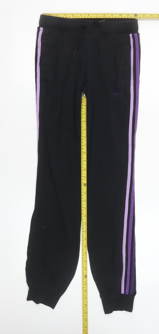 Adidas Womens Black Purple Stripe Joggers XS Cotton Blend