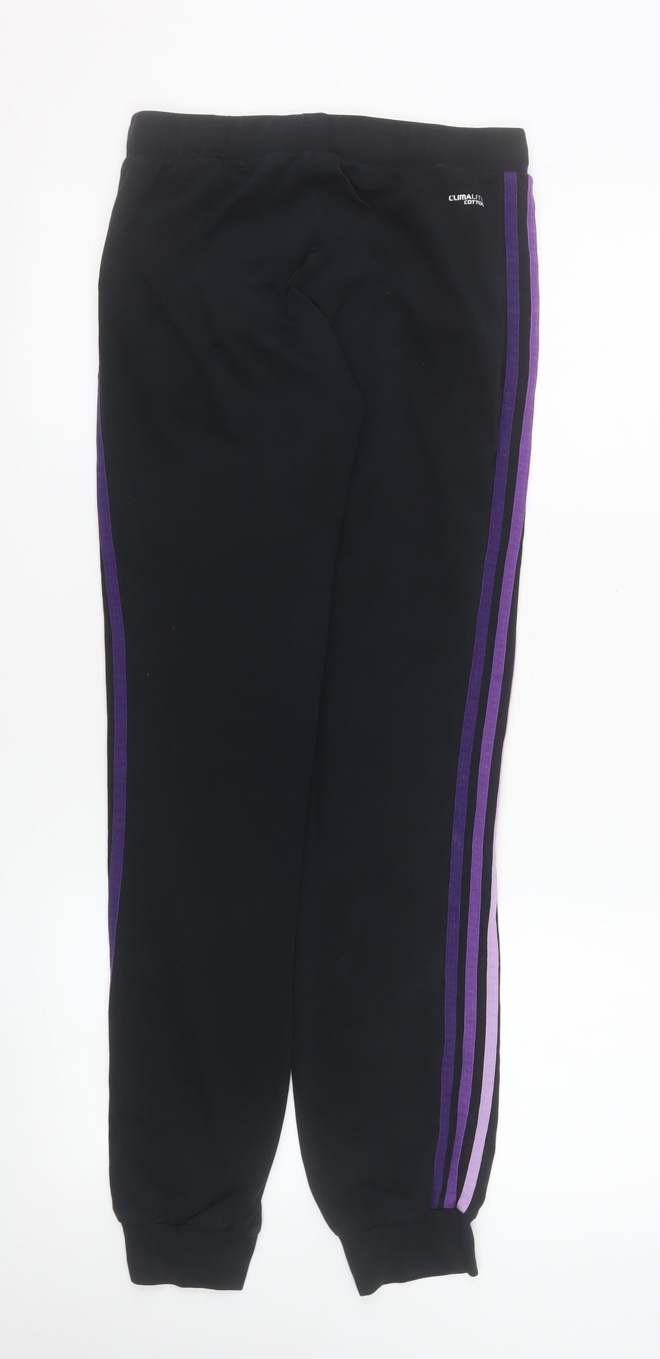 Adidas Womens Black Purple Stripe Joggers XS Cotton Blend