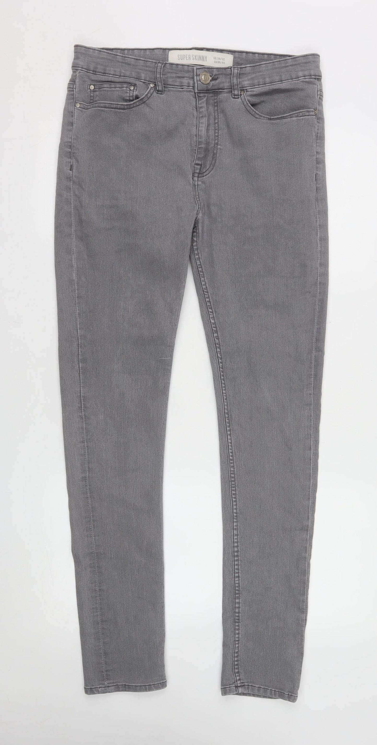 New Look Men Grey Super Skinny Denim Jeans Size 34 Regular
