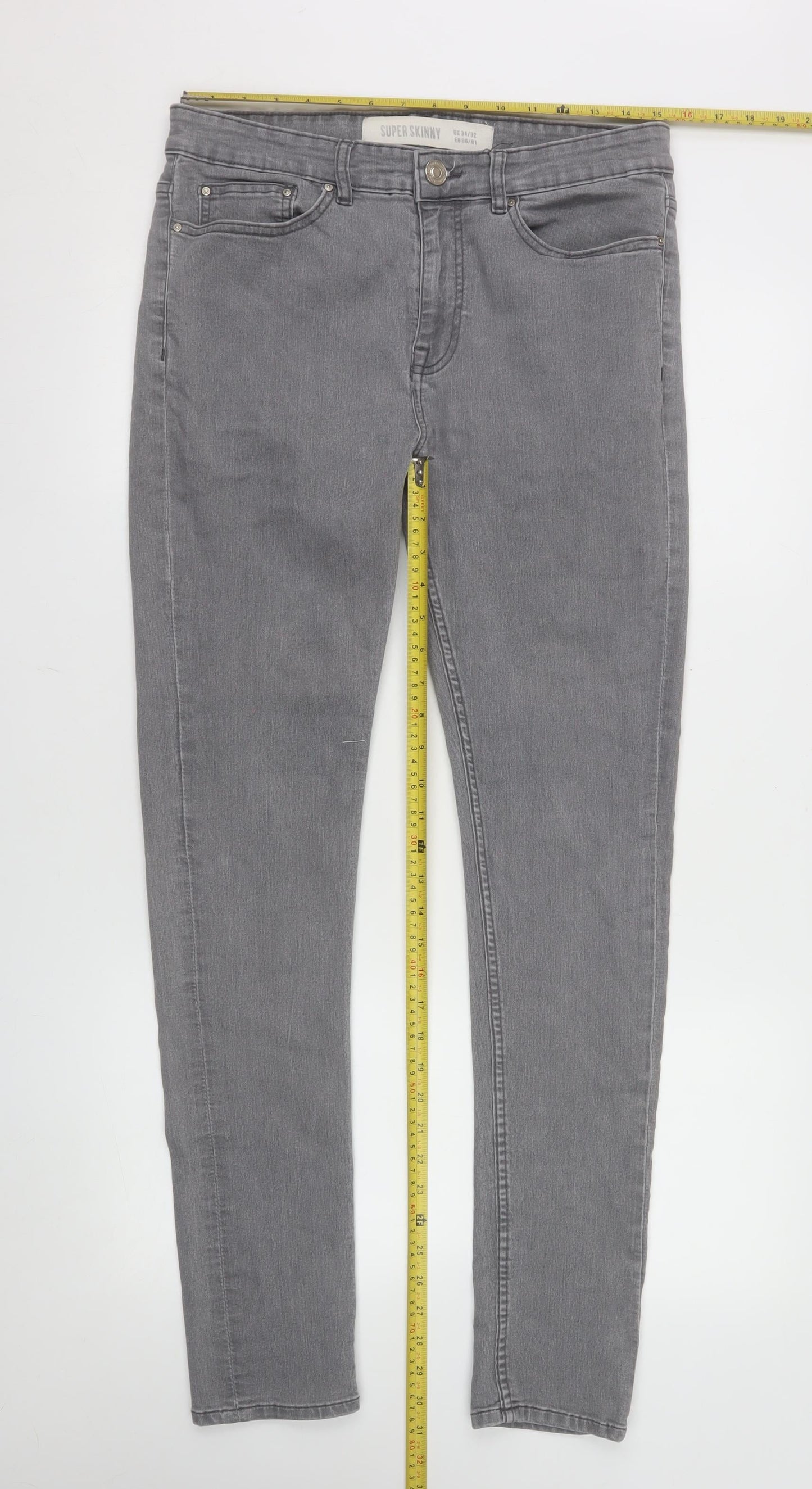 New Look Men Grey Super Skinny Denim Jeans Size 34 Regular