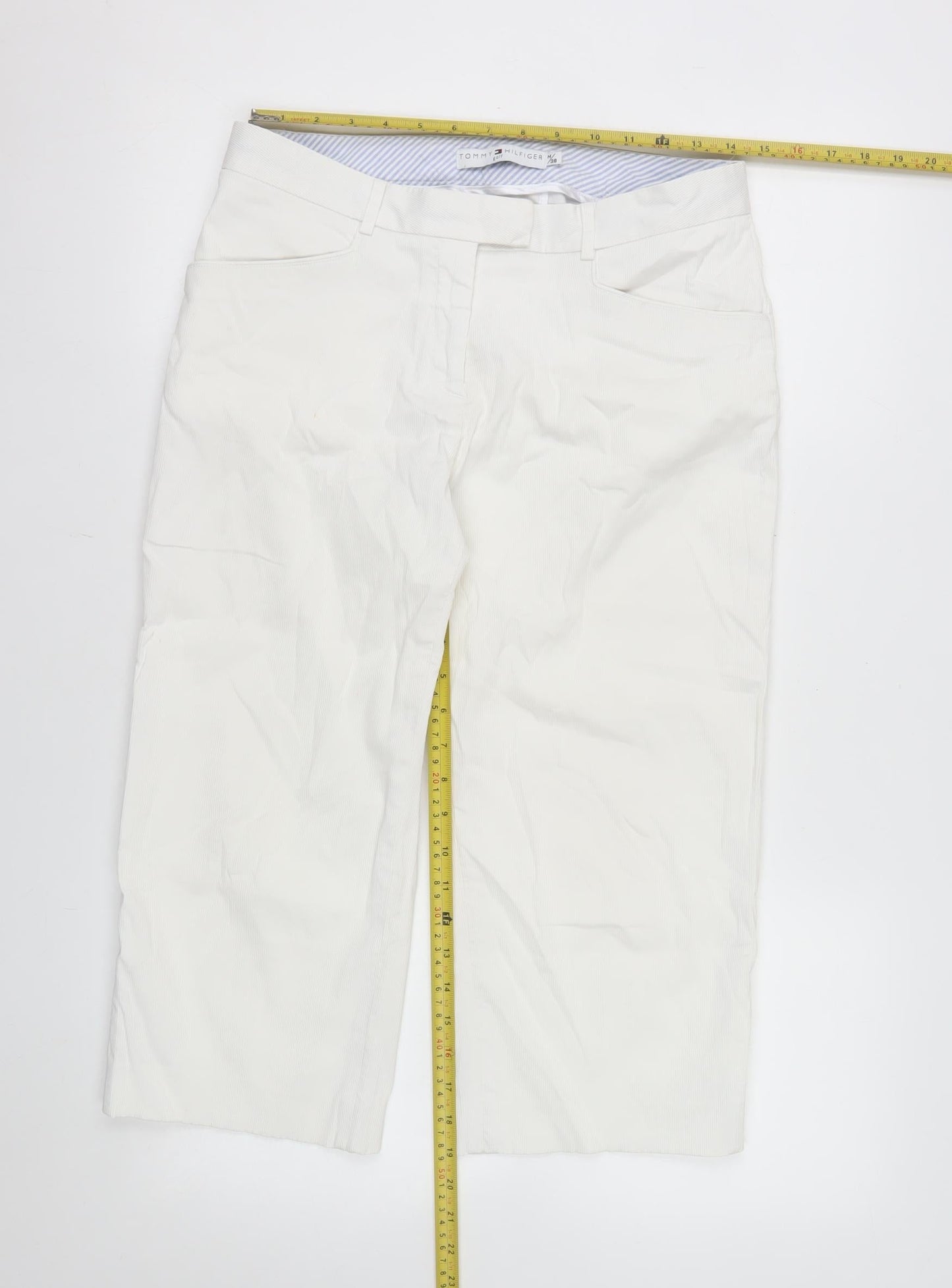 Tommy Hilfiger Women’s White Cropped Trousers M Cotton Blend