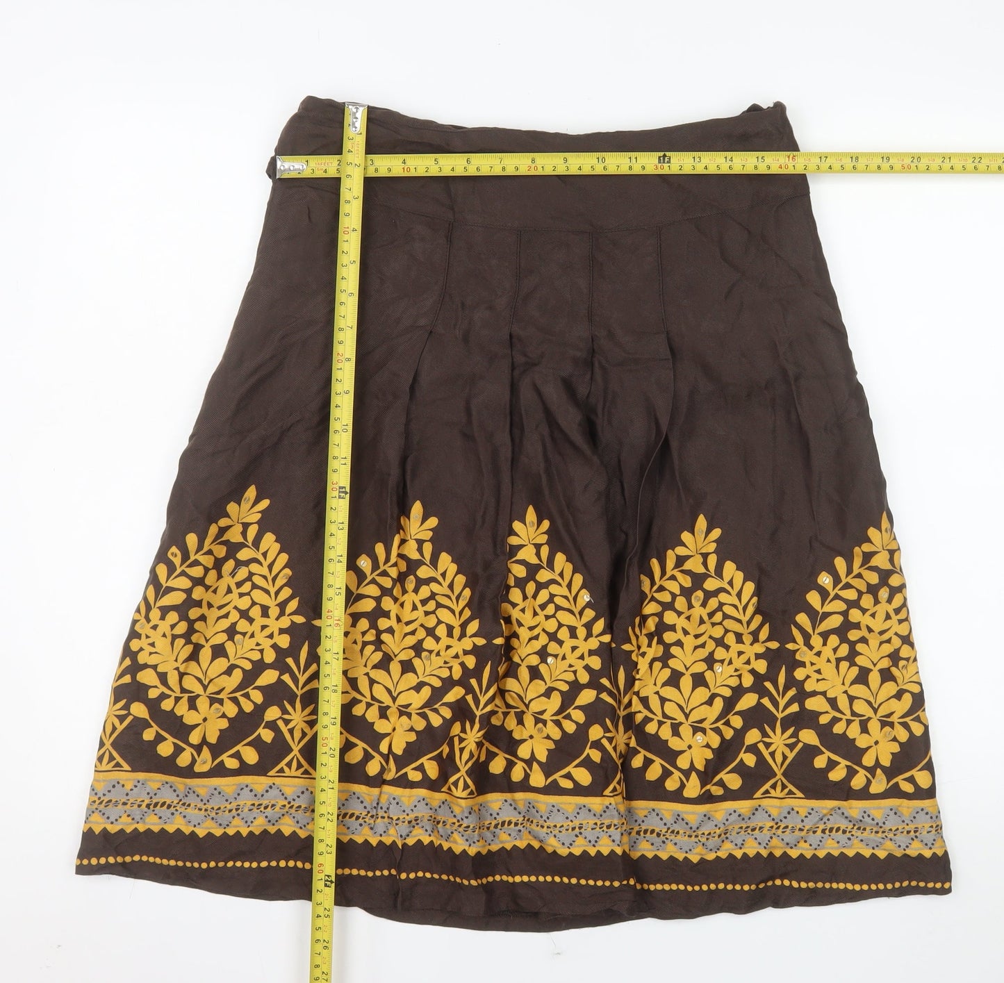 H&M Womens Brown Embroidered Floral A-Line Skirt Size 12