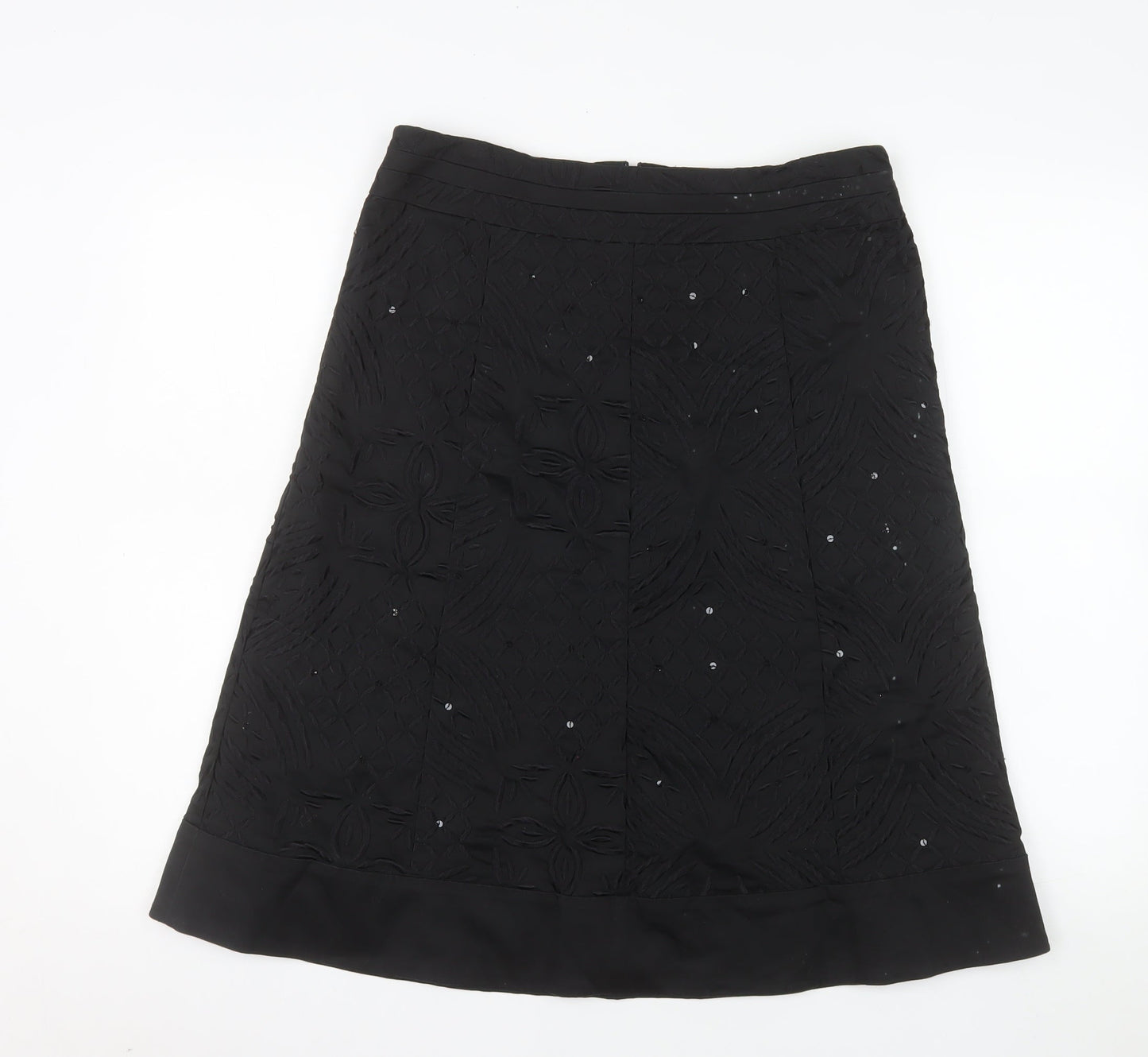 Oasis Women Black Size 12 A-Line Sequin Embroidered Skirt