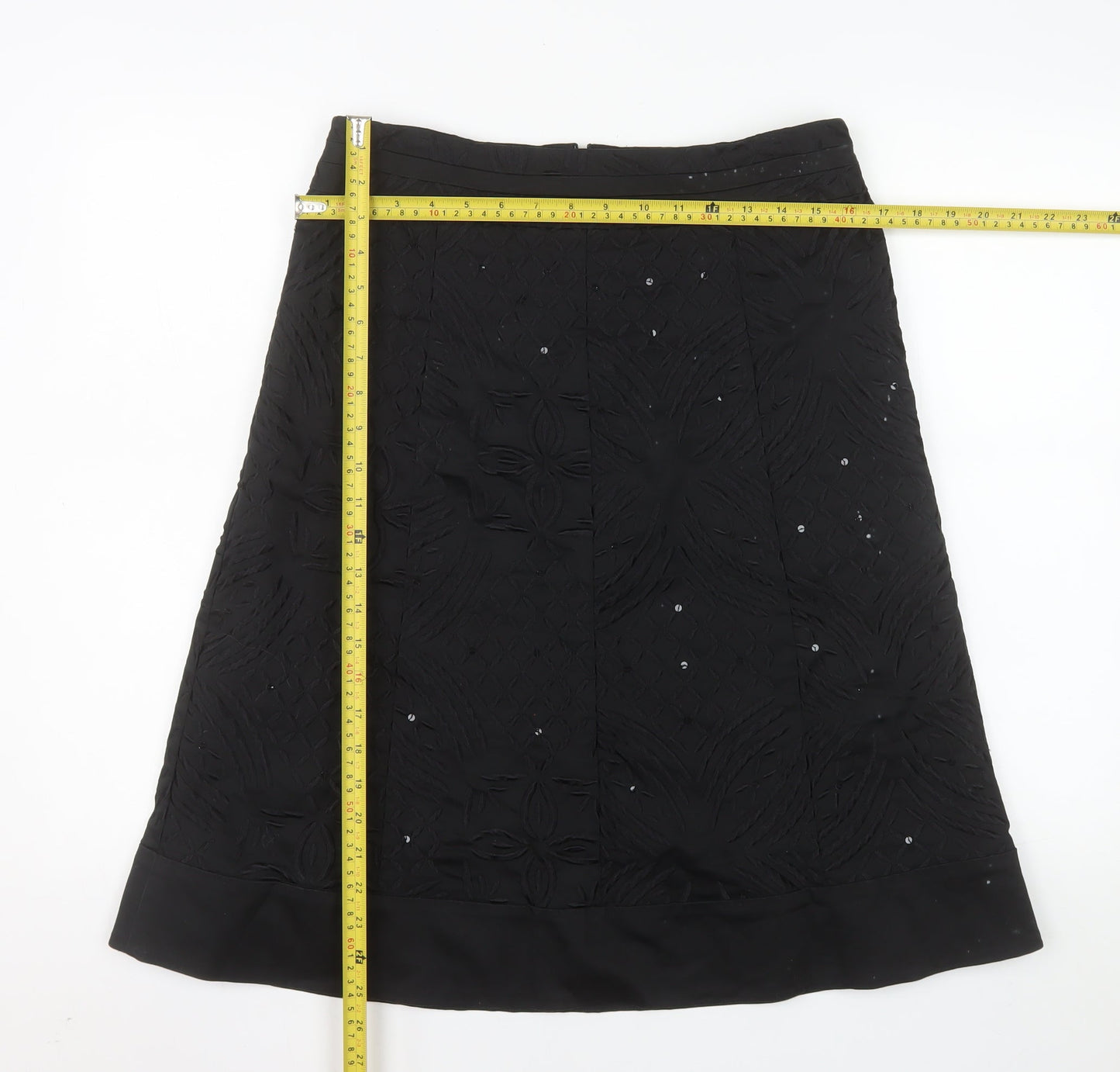 Oasis Women Black Size 12 A-Line Sequin Embroidered Skirt