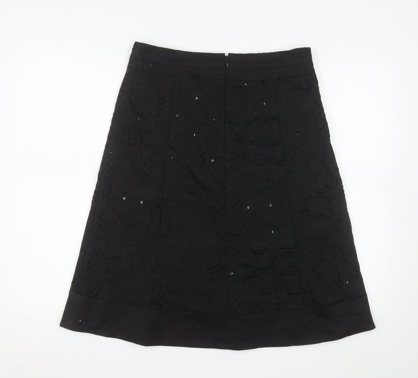 Oasis Women Black Size 12 A-Line Sequin Embroidered Skirt