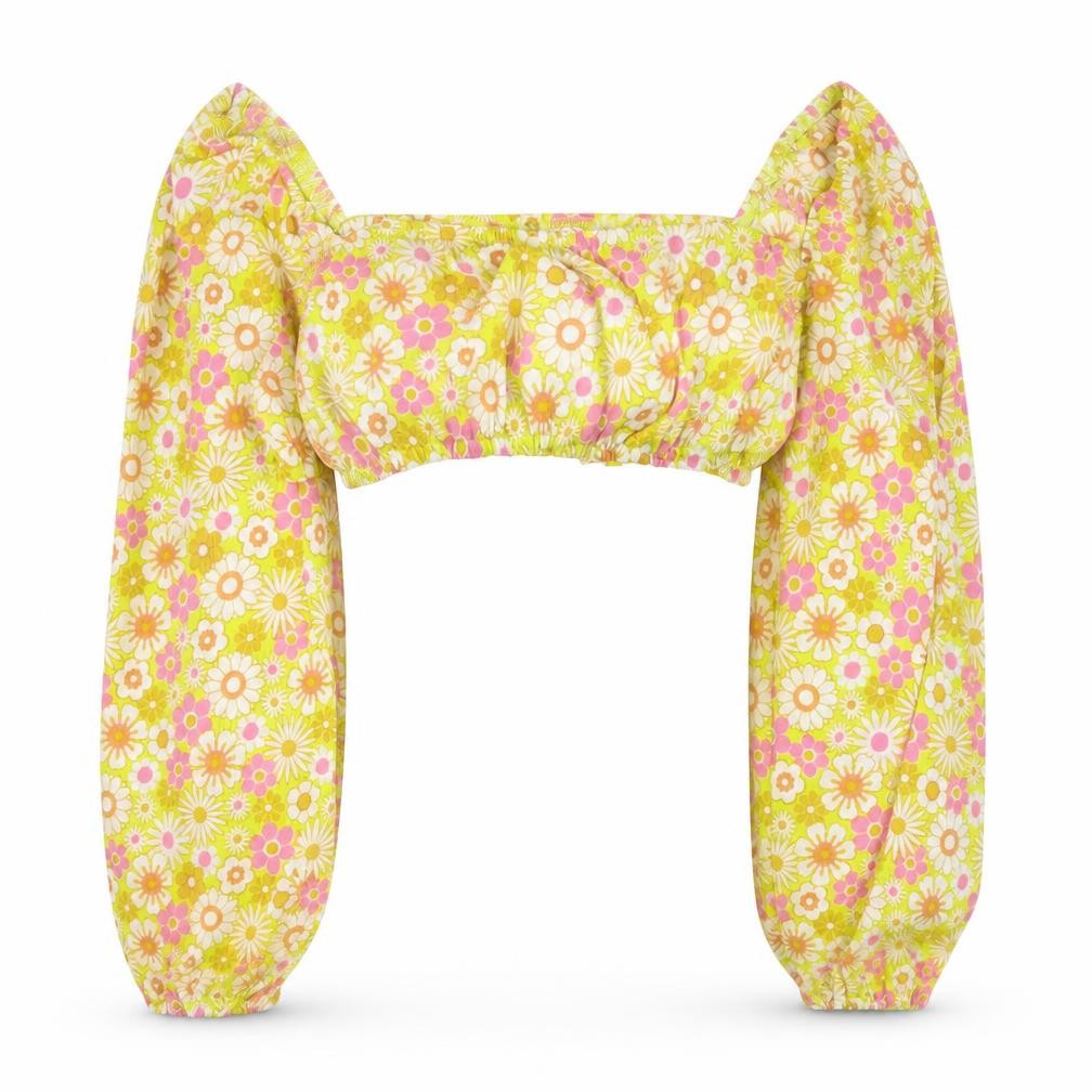 H&M Divided Women’s Multicoloured Floral Puff Sleeve Cropped Blouse S