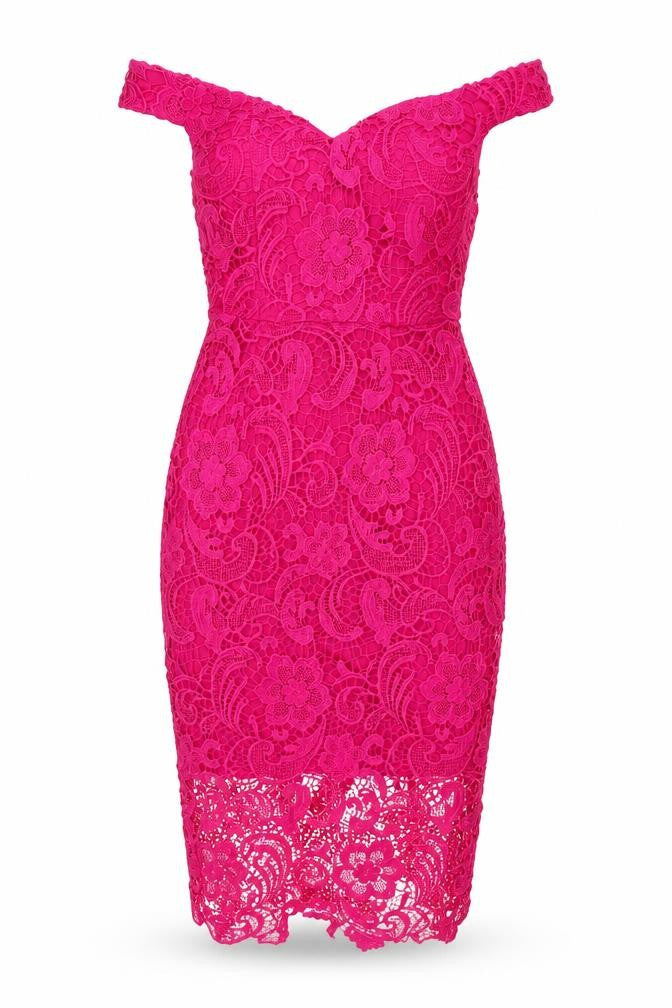 Amber Women’s Pink Lace Off Shoulder Bodycon Dress XS