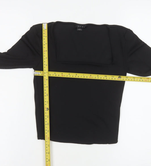 Amisu Women Black Cropped Long Sleeve Square Neck Blouse M