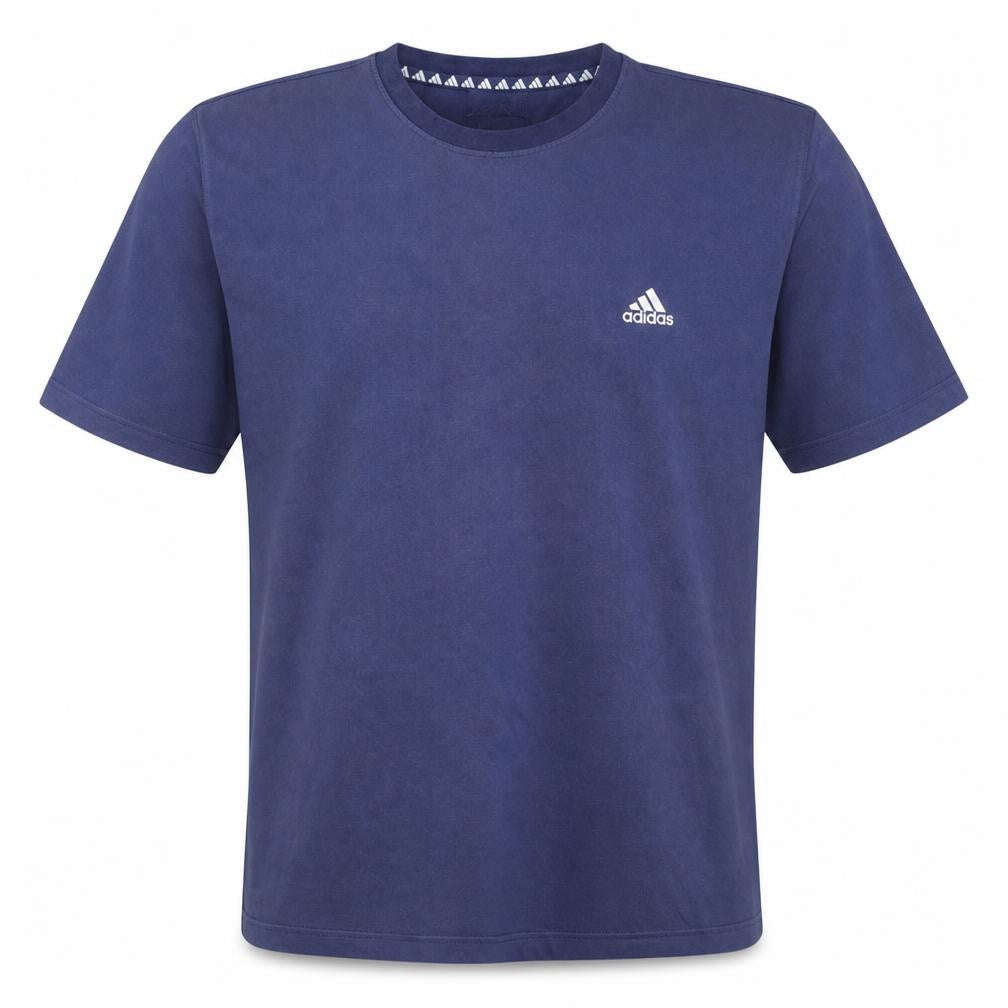 Adidas Men Blue Crew Neck Short Sleeve Cotton T-Shirt Size L