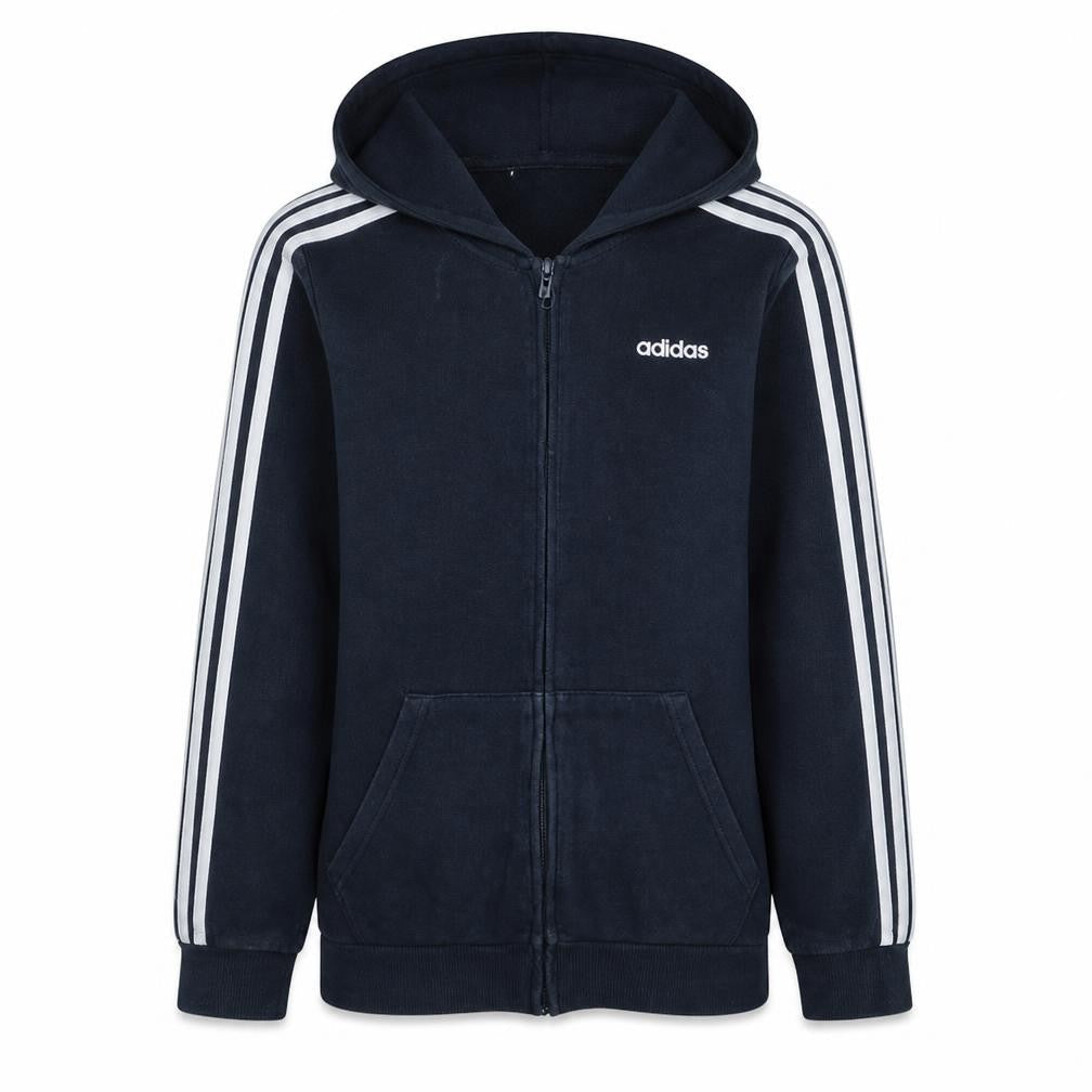 Front view of Adidas Women's Navy Full Zip Hoodie, size M, - Classic 3 Stripe Design