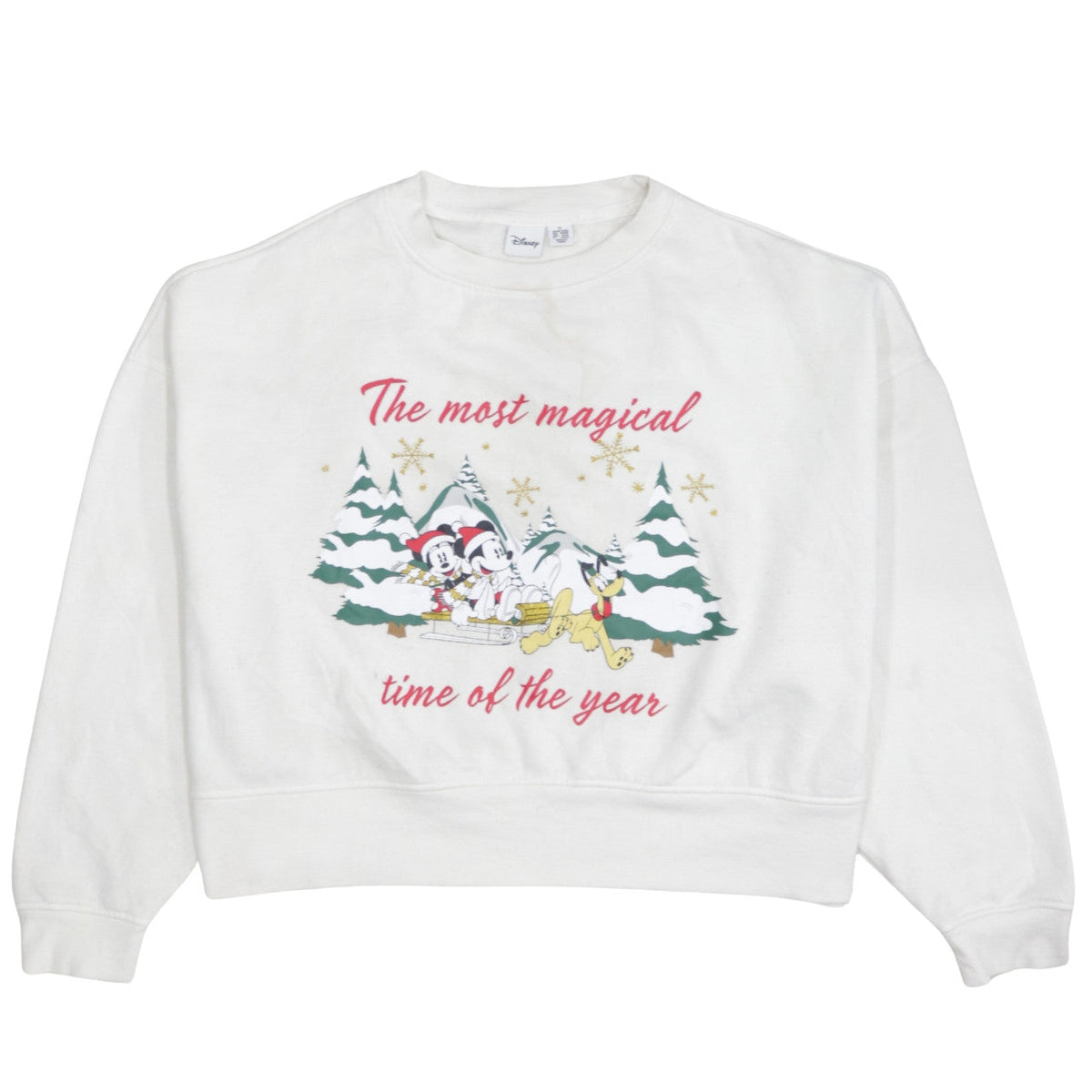 Disney Primark Women White XL Pullover Sweatshirt Mickey & Pluto Christmas