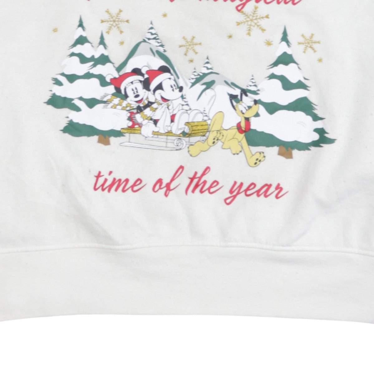 Disney Primark Women White XL Pullover Sweatshirt Mickey & Pluto Christmas