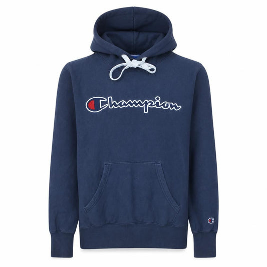 Champion Men's Blue Pullover Hoodie Small Embroidered Logo Cotton