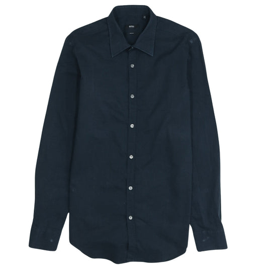 Hugo Boss Men's Blue Slim Fit Linen Long Sleeve Button-Up Shirt Size 40