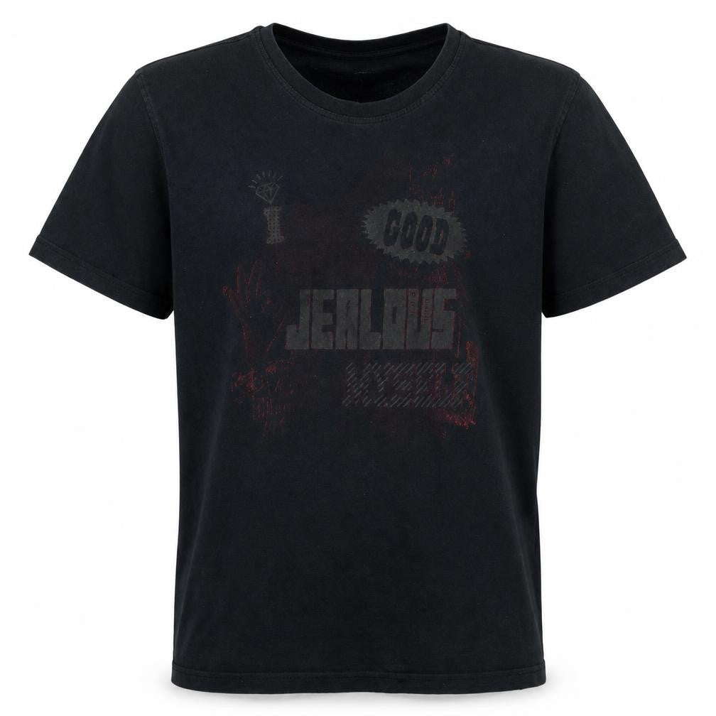 Front view of Adidas Men's Black Graphic Print Cotton Short Sleeve T-Shirt, size L