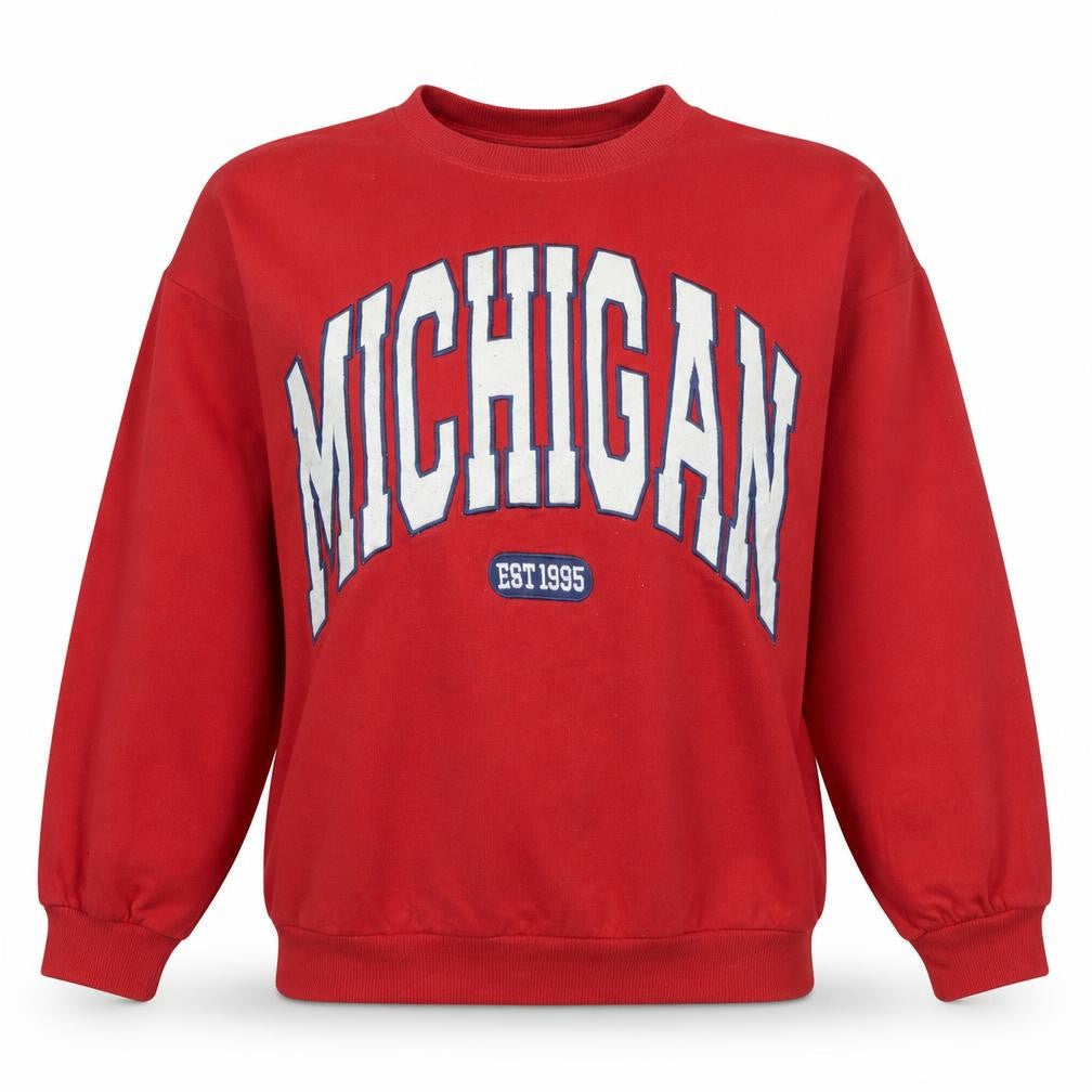 Pep&Co Womens Red Michigan Graphic Pullover Sweatshirt Size S 8-10