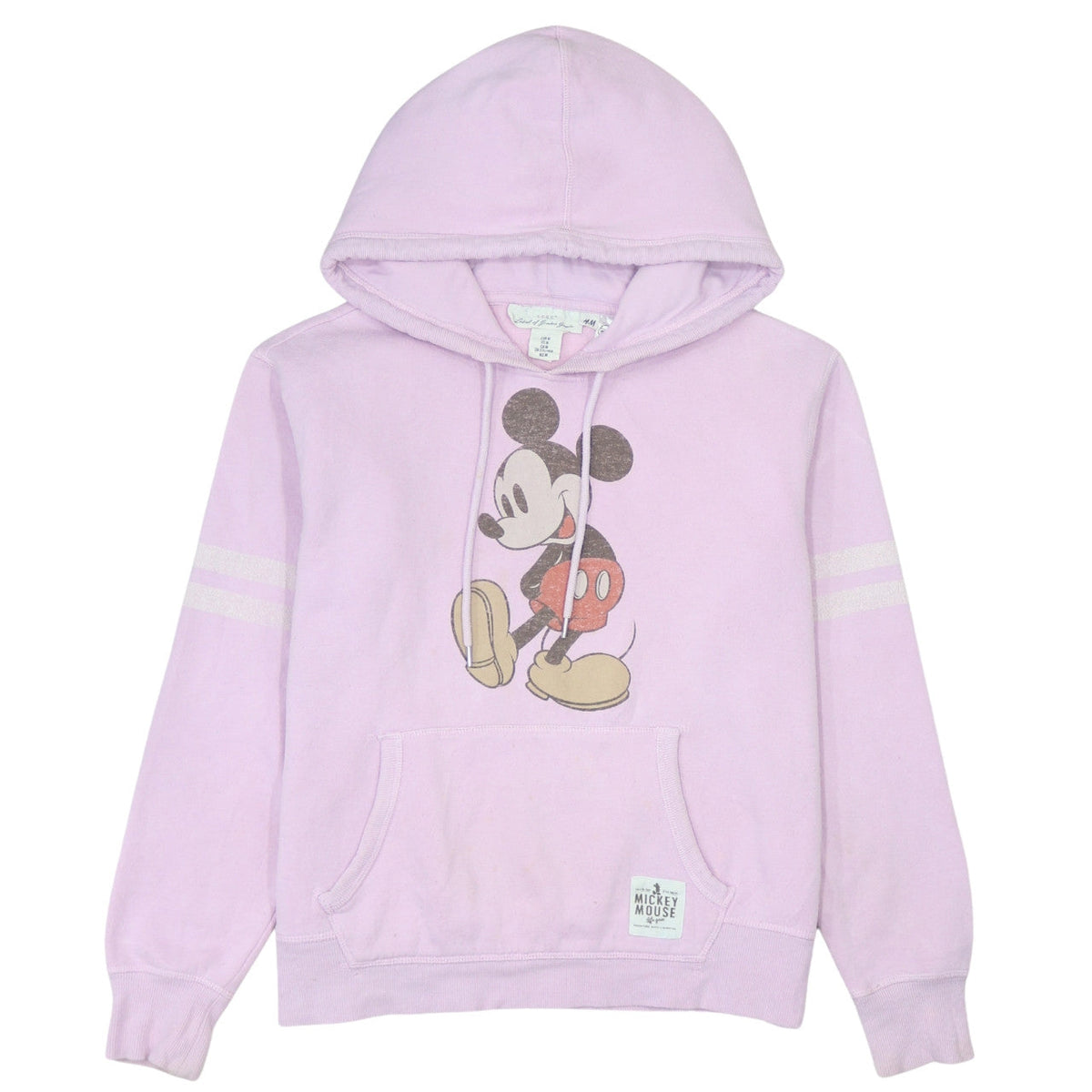 Front view of H&M Disney Women Pink Mickey Mouse Pullover Hoodie, size 12, Cotton Blend