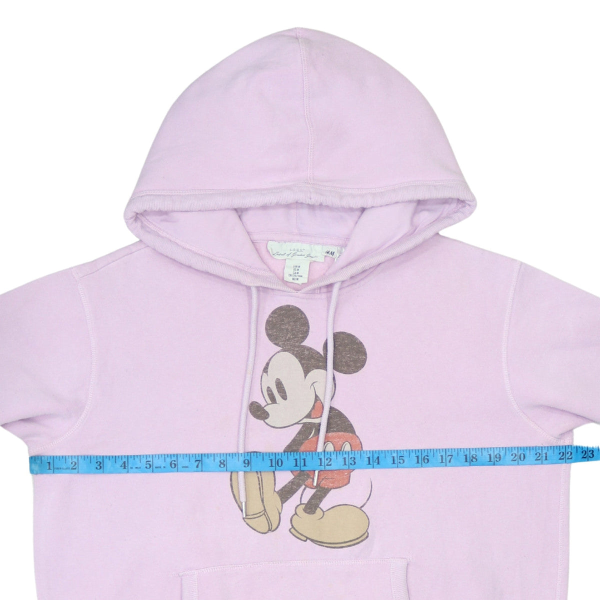 Back view of H&M Disney Women Pink Mickey Mouse Pullover Hoodie, size 12, Cotton Blend