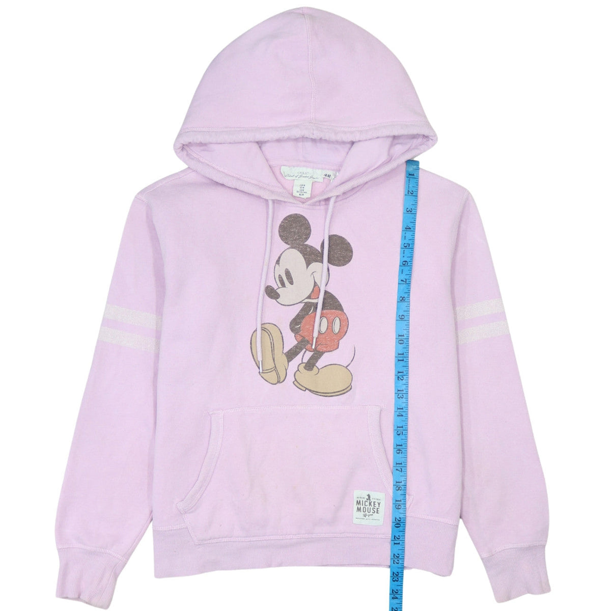 Close-up detail of H&M Disney Women Pink Mickey Mouse Pullover Hoodie, size 12, Cotton Blend