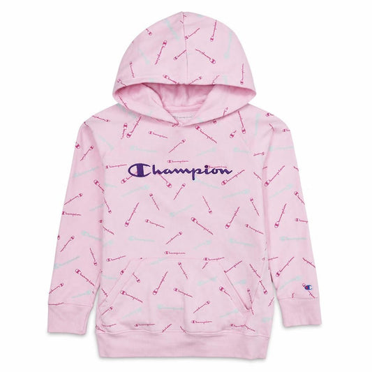 Champion Girls Pink Pullover Hoodie L Graphic Print Cotton Blend