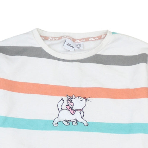 Disney Womens White Striped Marie Sweatshirt M