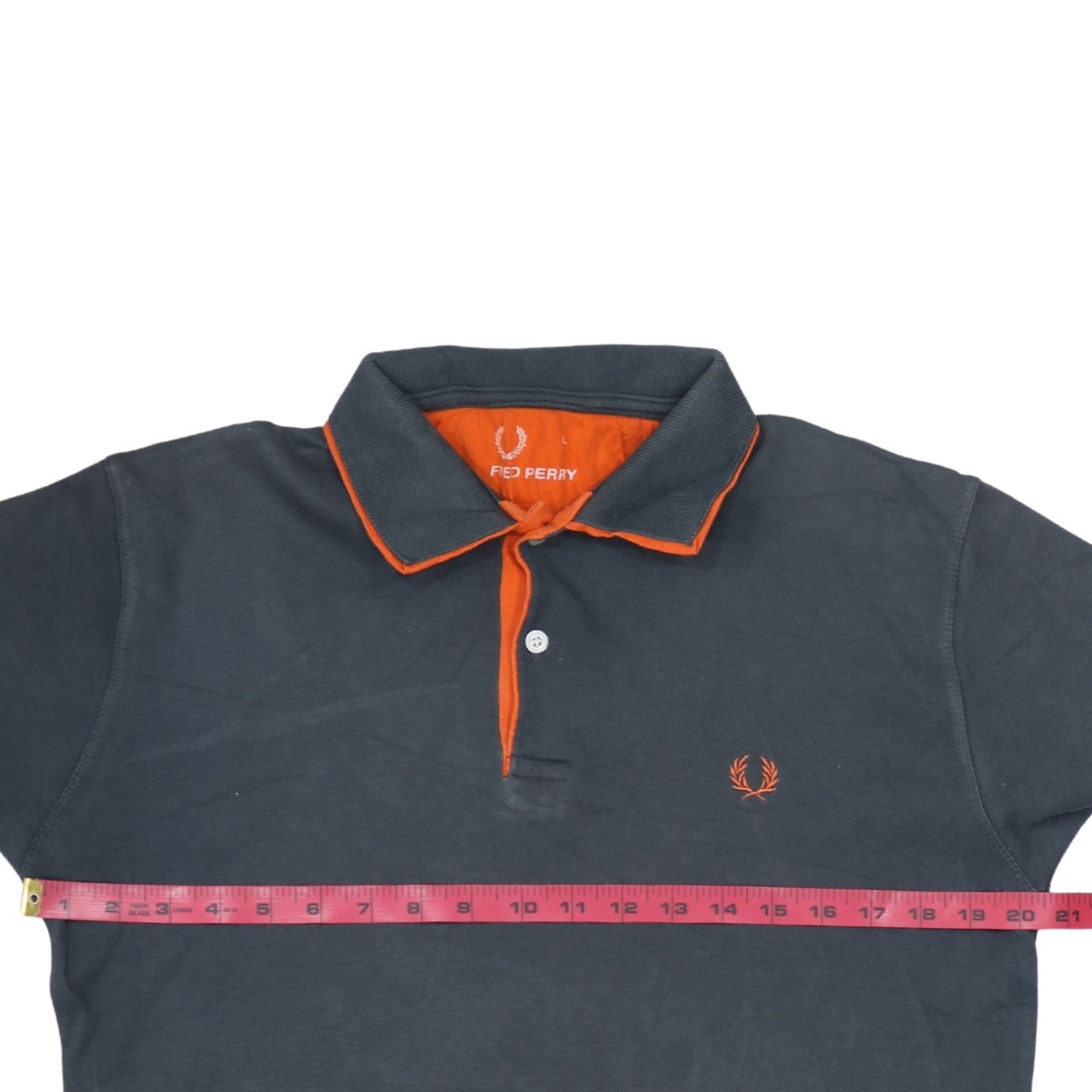 Fred Perry Men's Grey Orange Trim Cotton Polo Shirt Size L