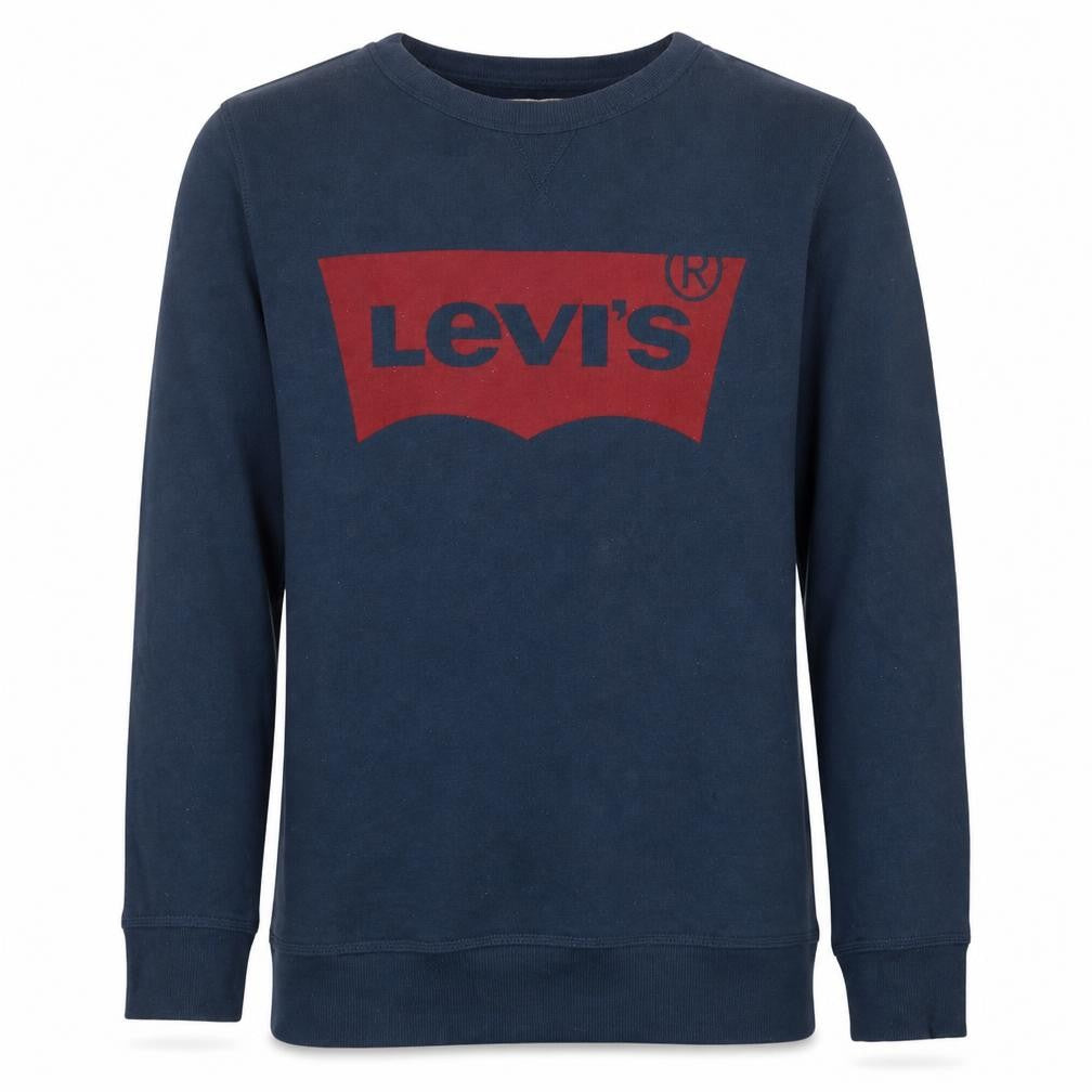 Front view of Levi's boys’ blue logo pullover sweatshirt, size 16, years
