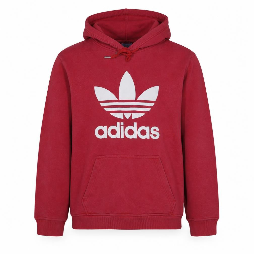 Adidas Mens Red Pullover Hoodie M Logo Graphic Fleece Sweatshirt