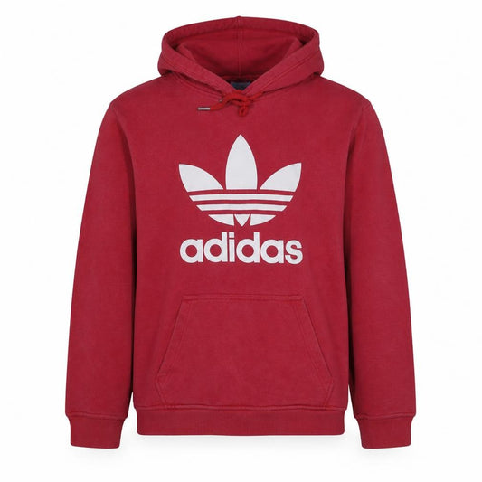 Adidas Mens Red Pullover Hoodie M Logo Graphic Fleece Sweatshirt