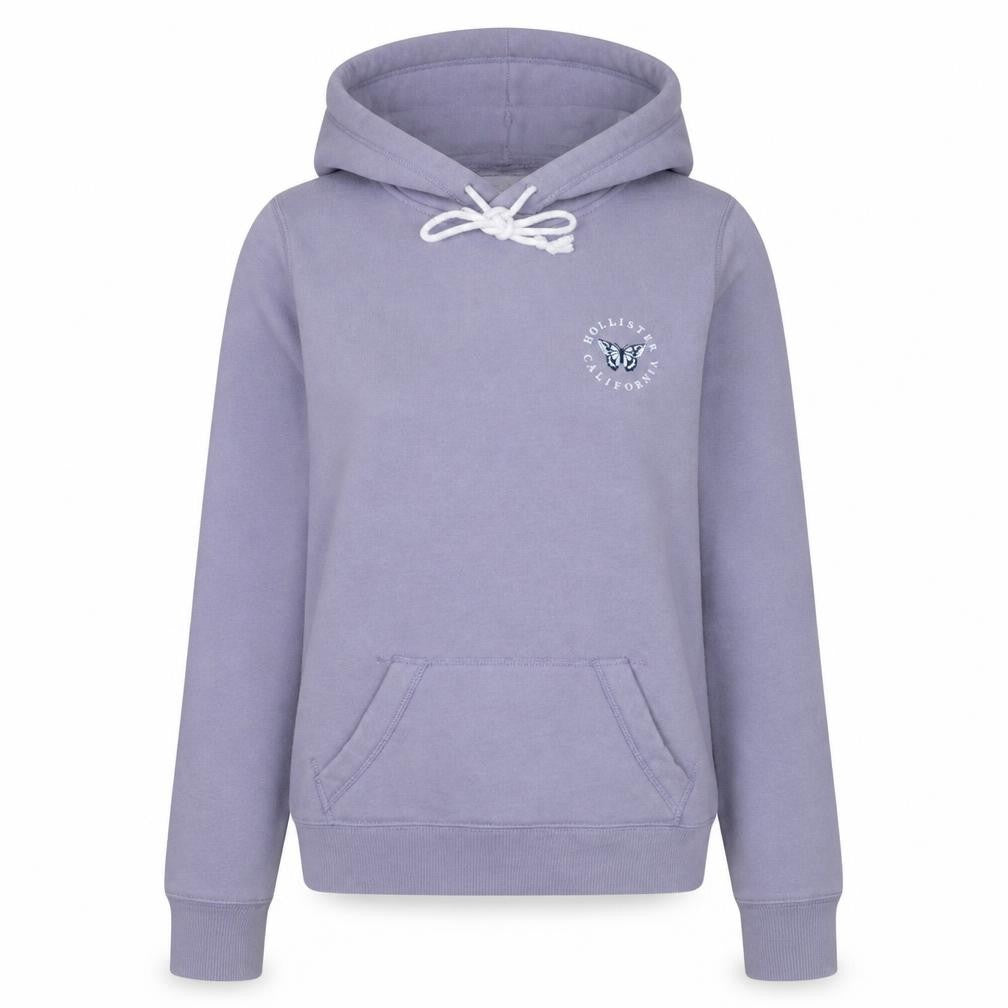 Hollister Women’s Lilac Pullover Hoodie XS Cotton Blend Butterfly Logo
