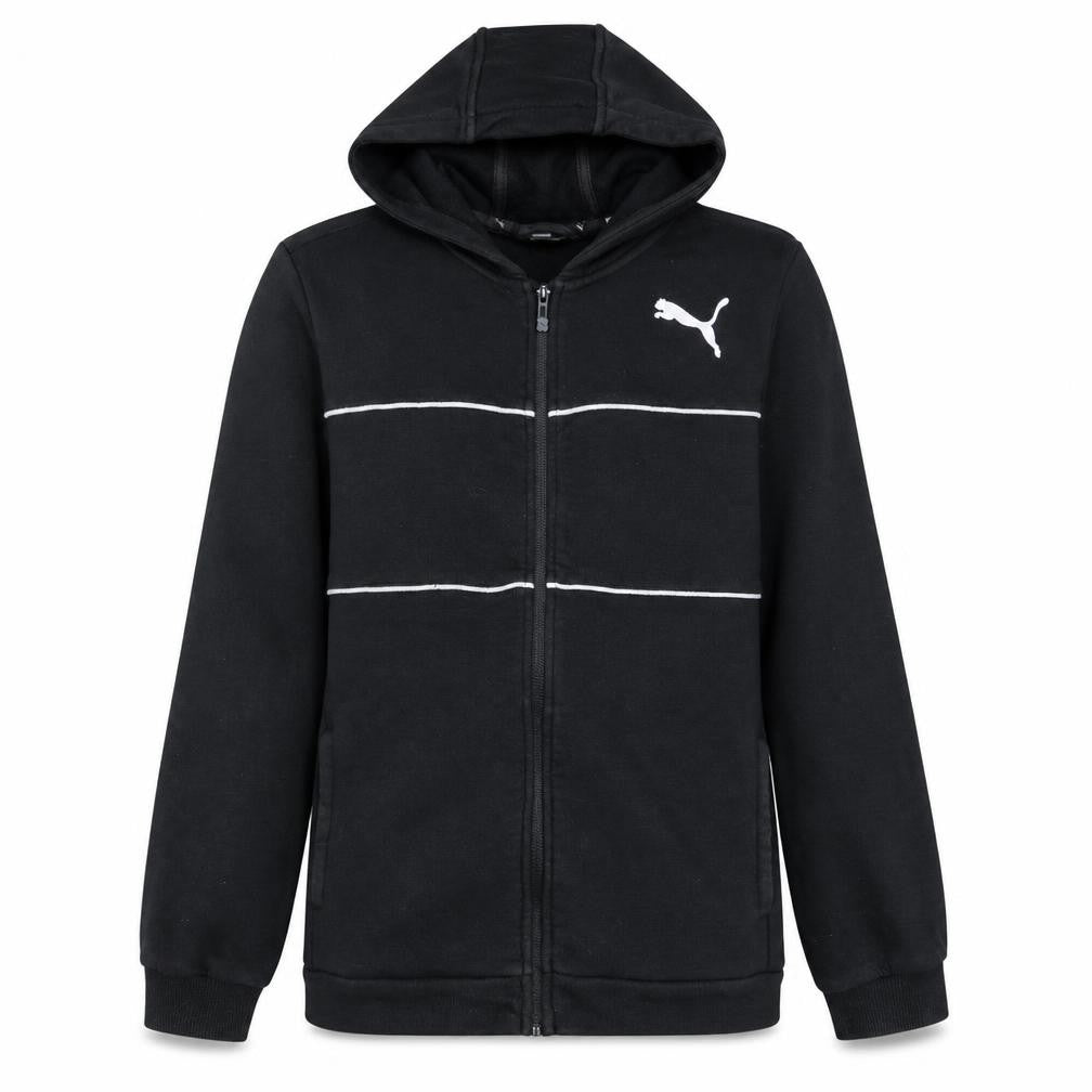 Front view of Puma boys’ black full zip hoodie 13-14 years fleece sportswear