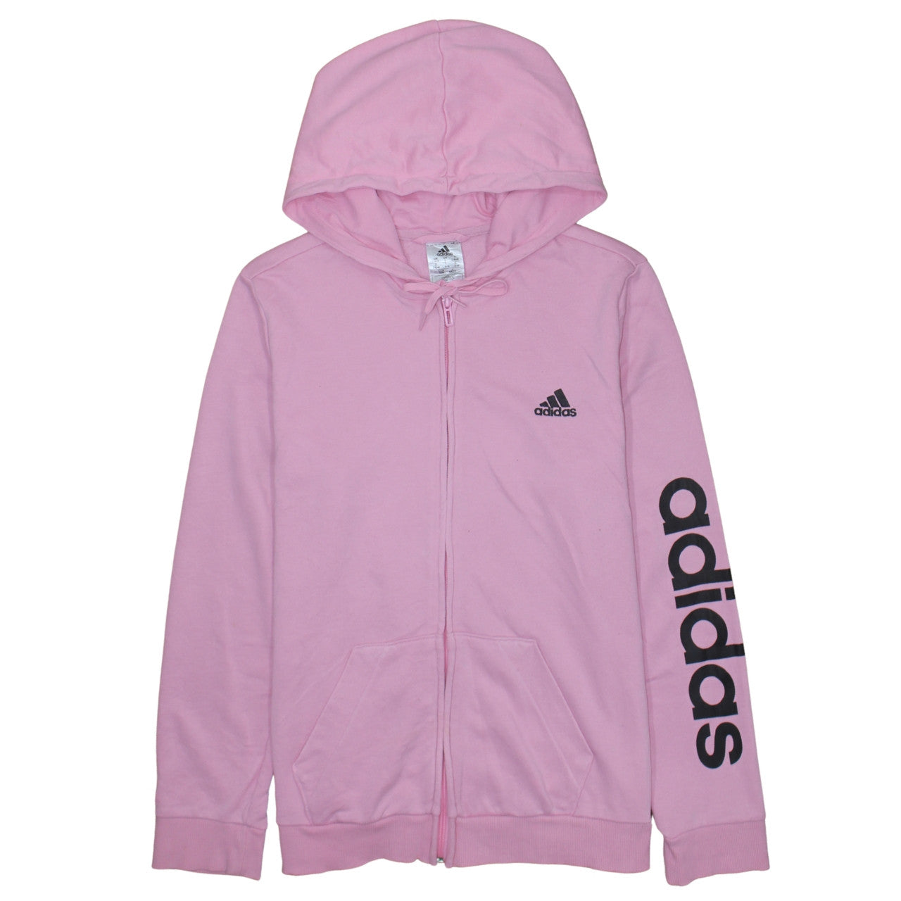 Adidas Women Pink Full Zip Hoodie Size L Logo Print Hooded Sweatshirt