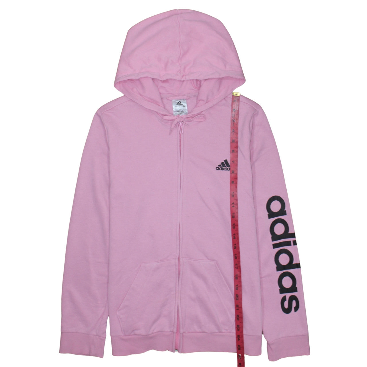 Adidas Women Pink Full Zip Hoodie Size L Logo Print Hooded Sweatshirt
